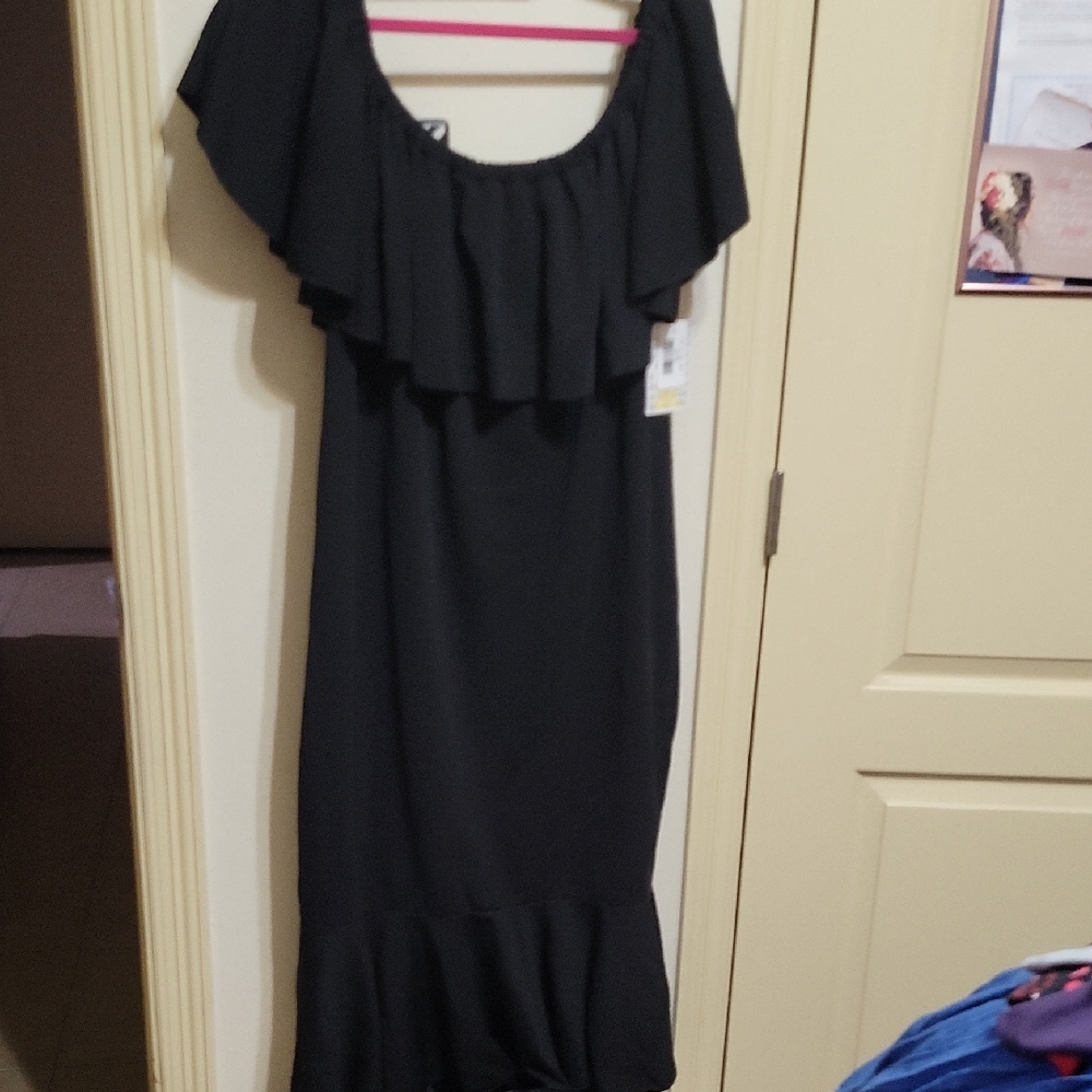 LuLaRoe Black Midi Dress with Ruffle Detail